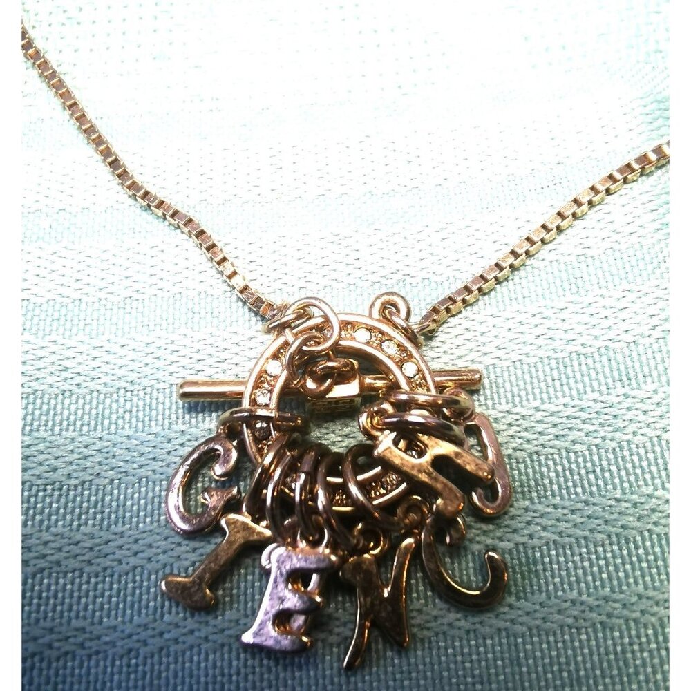 GIVENCHY Pave Crystal Toggle Choker Necklace | Gold Tone Letter Charms Vintage